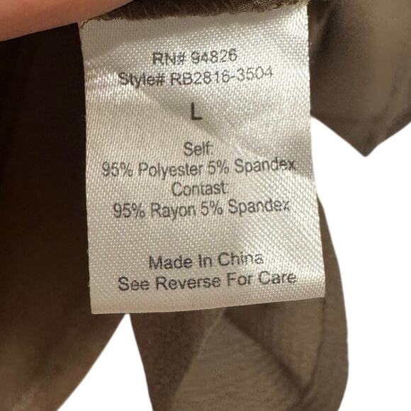 Tempted Brown Zip Front Roll Tab Sleeve Blouse Women’s Large Business Casual - Picture 3 of 4